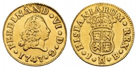 Philip V (1700-1746). 1/2 escudo. 1747. Madrid. JB. (Cal-548). Au. 1,70 g. First bust. It was in hoop. VF. Est...120,00. /// SPANISH DESCRIPTION: Feli...