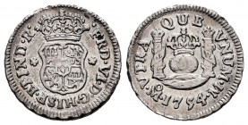 Ferdinand VI (1746-1759). 1/2 real. 1754. México. M. (Cal-87). Ag. 1,67 g. Minor nick on edge. Choice VF. Est...80,00. /// SPANISH DESCRIPTION: Fernan...