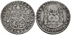 Ferdinand VI (1746-1759). 8 reales. 1748. México. MF. (Cal-471). Ag. 26,66 g. VF. Est...200,00. /// SPANISH DESCRIPTION: Fernando VI (1746-1759). 8 re...
