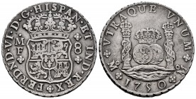 Ferdinand VI (1746-1759). 8 reales. 1750. México. MF. (Cal-474). Ag. 26,86 g. Choice VF. Est...220,00. /// SPANISH DESCRIPTION: Fernando VI (1746-1759...