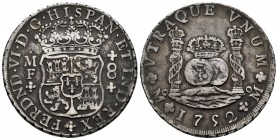 Ferdinand VI (1746-1759). 8 reales. 1752. México. MF. (Cal-477). Ag. 27,01 g. VF. Est...200,00. /// SPANISH DESCRIPTION: Fernando VI (1746-1759). 8 re...