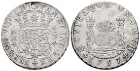 Ferdinand VI (1746-1759). 8 reales. 1757. México. MM. (Cal-493). Ag. 26,88 g. Almost VF/VF. Est...180,00. /// SPANISH DESCRIPTION: Fernando VI (1746-1...