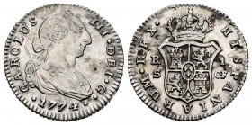 Charles III (1759-1788). 1 real. 1774. Sevilla. CF. (Cal-535). Ag. 2,77 g. Cleaning scratches. Choice VF. Est...35,00. /// SPANISH DESCRIPTION: Carlos...
