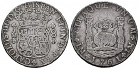 Charles III (1759-1788). 8 reales. 1761. Lima. JM. (Cal-1020). Ag. 26,62 g. Pellet above the 1st LMA. Almost VF. Est...180,00. /// SPANISH DESCRIPTION...