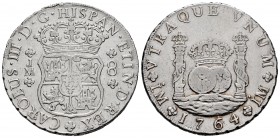 Charles III (1759-1788). 8 reales. 1764. Lima. JM. (Cal-1024). Ag. 26,71 g. Pellet above the two LMA. Minor nicks on edge. VF. Est...220,00. /// SPANI...