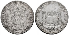 Charles III (1759-1788). 8 reales. 1762. México. MM. (Cal-1080). Ag. 26,81 g. Cross between H and I. Scratches. VF. Est...180,00. /// SPANISH DESCRIPT...