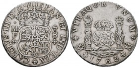 Charles III (1759-1788). 8 reales. 1763. México. MF. (Cal-1086). Ag. 27,11 g. Hairlines. Choice VF. Est...220,00. /// SPANISH DESCRIPTION: Carlos III ...