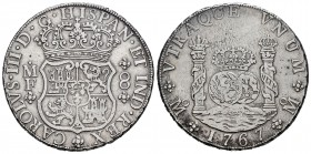 Charles III (1759-1788). 8 reales. 1767. México. MF. (Cal-1092). Ag. 26,86 g. Stress marks. VF. Est...200,00. /// SPANISH DESCRIPTION: Carlos III (175...