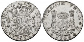 Charles III (1759-1788). 8 reales. 1768. México. MF. (Cal-1094). Ag. 26,93 g. Delicate cleaning. Almost XF. Est...220,00. /// SPANISH DESCRIPTION: Car...