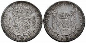 Charles III (1759-1788). 8 reales. 1771. México. FM. (Cal-1103). Ag. 26,88 g. Tone. Choice VF. Est...220,00. /// SPANISH DESCRIPTION: Carlos III (1759...