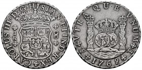 Charles III (1759-1788). 8 reales. 1769. Potosí. JR. (Cal-1164). Ag. 26,87 g. Repaired welding on edge at 12 o´clock. Straight 9. VF. Est...200,00. //...