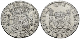 Charles III (1759-1788). 8 reales. 1770. Potosí. JR. (Cal-1168). Ag. 26,77 g. Traces of welding at 12 o´clock. Almost XF. Est...200,00. /// SPANISH DE...