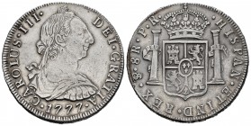 Charles III (1759-1788). 8 reales. 1777. Potosí. PR. (Cal-1174). Ag. 26,98 g. Cleaned. Choice VF. Est...110,00. /// SPANISH DESCRIPTION: Carlos III (1...