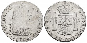 Charles III (1759-1788). 8 reales. 1784/3. Potosí. PR. (Cal-unlisted this overdate). Ag. 26,80 g. Overdate. Cleaned. Choice VF. Est...90,00. /// SPANI...