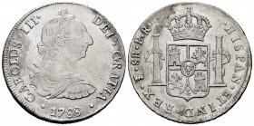 Charles III (1759-1788). 8 reales. 1788. Potosí. PR. (Cal-1195). Ag. 26,85 g. Cleaned. VF/Choice VF. Est...80,00. /// SPANISH DESCRIPTION: Carlos III ...