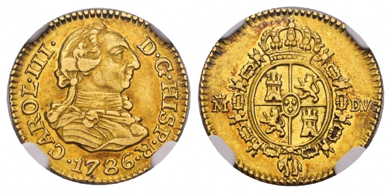 Charles III (1759-1788). 1/2 escudo. 1786. Madrid. DV. (Cal-1280). Au. Slabbed b...
