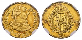 Charles III (1759-1788). 1/2 escudo. 1786. Madrid. DV. (Cal-1280). Au. Slabbed by NGC as AU 55. Est...175,00. /// SPANISH DESCRIPTION: Carlos III (175...