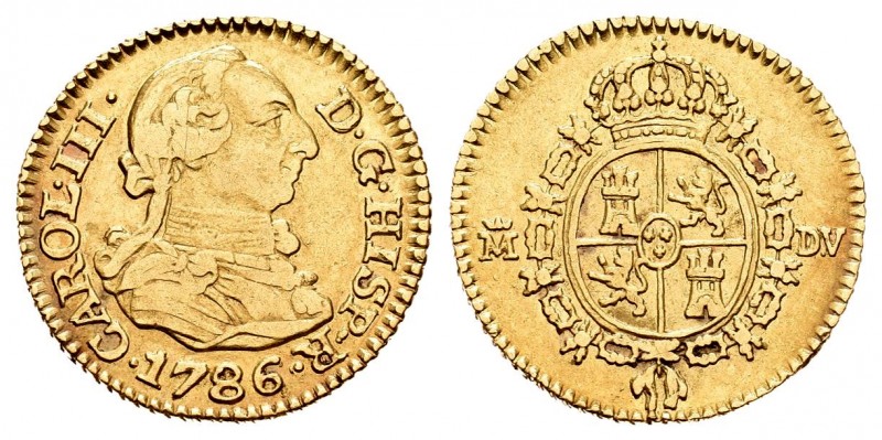 Charles III (1759-1788). 1/2 escudo. 1786. Madrid. DV. (Cal-1280). Au. 3,32 g. V...