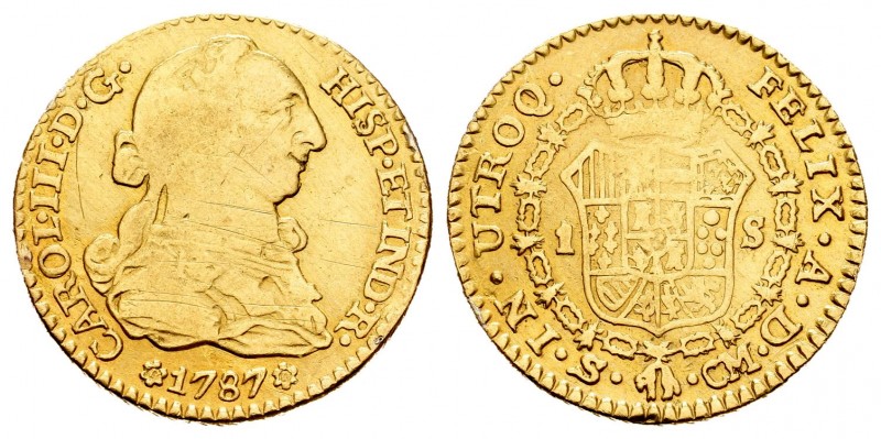 Charles III (1759-1788). 1 escudo. 1787. Sevilla. CM. (Cal-1505). Au. 3,31 g. Tr...