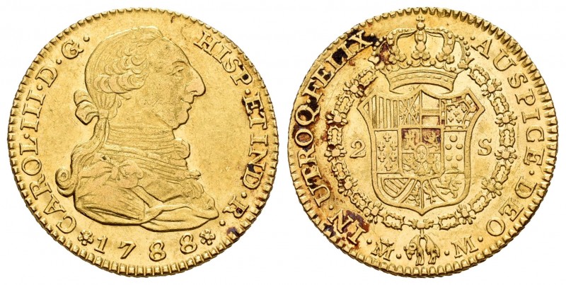 Charles III (1759-1788). 2 escudos. 1788. Madrid. M. (Cal-1578). Au. 6,77 g. Sli...