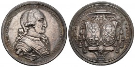 Charles IV (1788-1808). "Proclamation" medal. 1789. Guadalajara. (H-137). Ag. 34,23 g. For the Bishopric and Chapter. Engraver G. A. Gil. 39 mm. Scarc...
