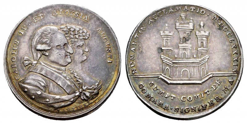 Charles IV (1788-1808). "Proclamation" medal. 1789. Soria. (H-102). Ag. 3,48 g. ...