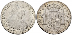 Charles IV (1788-1808). 8 reales. 1799. Lima. IJ. (Cal-917). Ag. 27,27 g. Scratches on obverse. Choice VF. Est...65,00. /// SPANISH DESCRIPTION: Carlo...