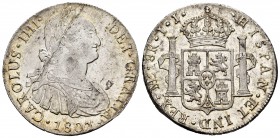 Charles IV (1788-1808). 8 reales. 1801. Lima. IJ. (Cal-919). Ag. 27,01 g. Original luster. A good sample. XF. Est...120,00. /// SPANISH DESCRIPTION: C...