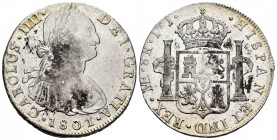 Charles IV (1788-1808). 8 reales. 1801. Lima. IJ. (Cal-919). Ag. 26,93 g. Minor rust. Adjustment lines on reverse. Choice VF. Est...60,00. /// SPANISH...