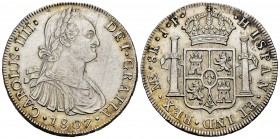 Charles IV (1788-1808). 8 reales. 1807. Lima. JP. (Cal-927). Ag. 26,92 g. Cleaned. XF. Est...200,00. /// SPANISH DESCRIPTION: Carlos IV (1788-1808). 8...