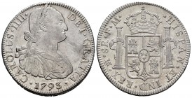 Charles IV (1788-1808). 8 reales. 1793. México. FM. (Cal-955). Ag. 26,97 g. Almost XF. Est...110,00. /// SPANISH DESCRIPTION: Carlos IV (1788-1808). 8...
