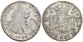 Charles IV (1788-1808). 8 reales. 1795. México. FM. (Cal-958). Ag. 26,83 g. VF. Est...50,00. /// SPANISH DESCRIPTION: Carlos IV (1788-1808). 8 reales....