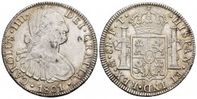 Charles IV (1788-1808). 8 reales. 1801. México. FT. (Cal-972). Ag. 26,93 g. Choice VF. Est...65,00. /// SPANISH DESCRIPTION: Carlos IV (1788-1808). 8 ...