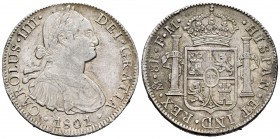 Charles IV (1788-1808). 8 reales. 1801. México. FM. (Cal-970). Ag. 26,96 g. Minor nick on the edge. Choice VF. Est...60,00. /// SPANISH DESCRIPTION: C...