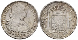 Charles IV (1788-1808). 8 reales. 1804. México. TH. (Cal-980). Ag. 26,82 g. Cleaned. Choice VF. Est...50,00. /// SPANISH DESCRIPTION: Carlos IV (1788-...