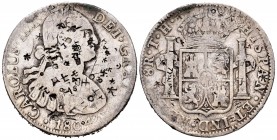 Charles IV (1788-1808). 8 reales. 1804. México. TH. (Cal-980). Ag. 26,77 g. Chop marks. Choice F. Est...80,00. /// SPANISH DESCRIPTION: Carlos IV (178...