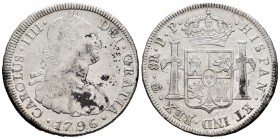 Charles IV (1788-1808). 8 reales. 1796. Potosí. PP. (Cal-1000). Ag. 26,88 g. Surface rust. Choice VF. Est...70,00. /// SPANISH DESCRIPTION: Carlos IV ...