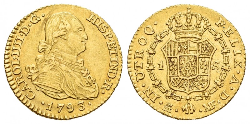 Charles IV (1788-1808). 1 escudo. 1793. Madrid. MF. (Cal-1110). Au. 3,35 g. Choi...