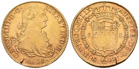 Charles IV (1788-1808). 8 escudos. 1801. México. FT. (Cal-1644). Au. 27,03 g. Minor striking error on the edge. With some original luster remaining. C...