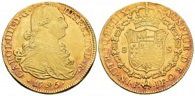 Charles IV (1788-1808). 8 escudos. 1795. Popayán. JF. (Cal-1667). Au. 27,03 g. VF. Est...1200,00. /// SPANISH DESCRIPTION: Carlos IV (1788-1808). 8 es...