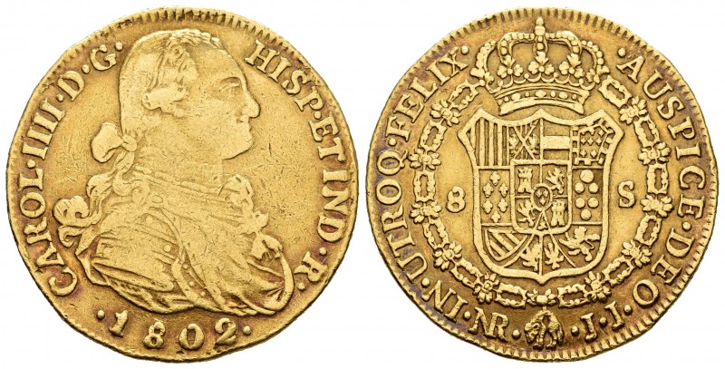 Charles IV (1788-1808). 8 escudos. 1802. Santa Fe de Nuevo Reino. JJ. (Cal-1740)...