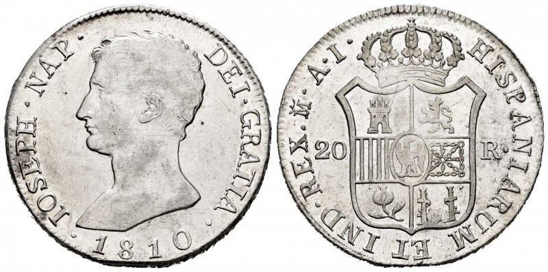 Joseph Napoleon (1808-1814). 20 reales. 1810. Madrid. AI. (Cal-37). Ag. 27,33 g....