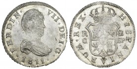 Ferdinand VII (1808-1833). 2 reales. 1811. Cataluña. SF. (Cal-765). Ag. 5,46 g. It retains some minor luster. Choice VF. Est...180,00. /// SPANISH DES...
