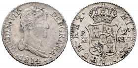 Ferdinand VII (1808-1833). 2 reales. 1814. Madrid. GJ. (Cal-828). Ag. 5,95 g. First bust. With some original luster remaining. Very rare in this grade...