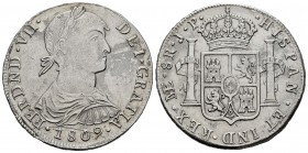 Ferdinand VII (1808-1833). 8 reales. 1809. Lima. JP. (Cal-1238). Ag. 26,67 g. Indigenous bust. Legend FERDND. Minor oxidations. Cleaned. Rare. Choice ...