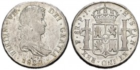 Ferdinand VII (1808-1833). 8 reales. 1820. Potosí. PJ. (Cal-1384). Ag. 27,05 g. Minimal hairlines. Almost XF. Est...150,00. /// SPANISH DESCRIPTION: F...