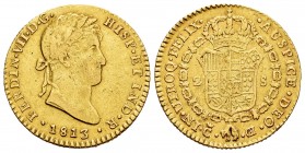 Ferdinand VII (1808-1833). 2 escudos. 1813. Cádiz. CI. (Cal-1582). Au. 6,68 g. Scarce. VF. Est...320,00. /// SPANISH DESCRIPTION: Fernando VII (1808-1...