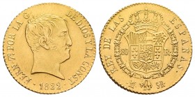 Ferdinand VII (1808-1833). 80 reales. 1822. Madrid. SR. (Cal-1641). Au. 6,75 g. "Cabezon" type. Almost XF. Est...400,00. /// SPANISH DESCRIPTION: Fern...