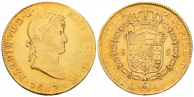 Ferdinand VII (1808-1833). 8 escudos. 1817. México. JJ. (Cal-1795). (Cal-1267). Au. 26,95 g. Weak strike on obverse. Minor nicks on edge. It retains s...