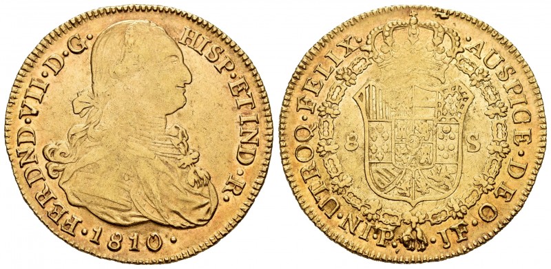 Ferdinand VII (1808-1833). 8 escudos. 1810. Popayán. JF. (Cal-1809). Au. 27,03 g...